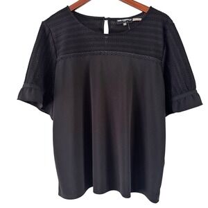 Karl Lagerfeld Black Lace Top Short Sleeve Blouse‎ Womens L